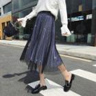 Midi A-line Accordion Pleat Mesh Skirt