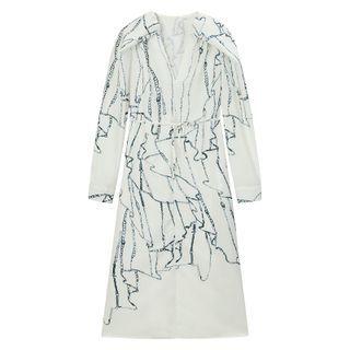 Long-sleeve V-neck Print Dress Dress - One Size