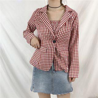 Set: Plaid Blazer + Strapless Top