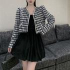 Plaid Button-up Jacket / Spaghetti Strap Dress