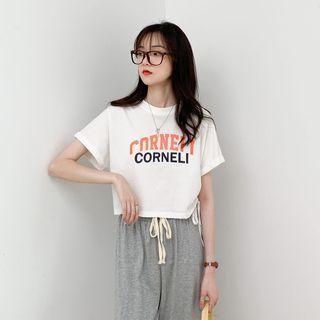 Round-neck Printed Letter Oversize Cropped Top
