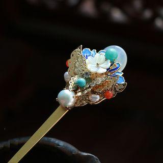 Retro Flower Hair Stick Gold - One Size