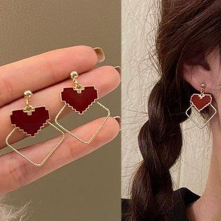 Sterling Silver Heart Drop Earring / Clip-on Earring