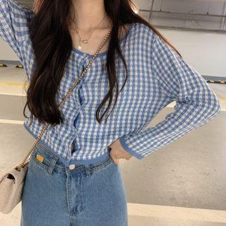 Plaid Cropped Cardigan