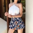 Set: Lace Halter Bikini + Print Skirt