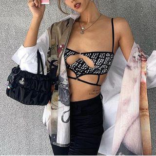 Lettering Cutout Crop Camisole Top