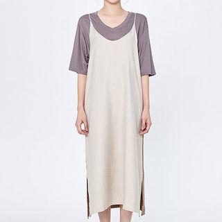 Spaghetti-strap Two-tone Long Dress