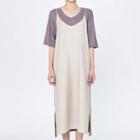 Spaghetti-strap Two-tone Long Dress