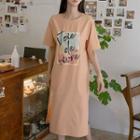 Letter Printed Slit-detail Midi Dress