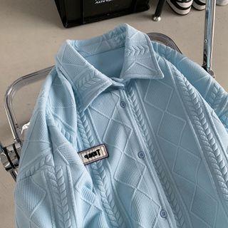 Lettering Collared Knit Jacket