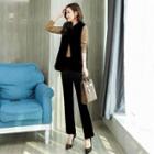 Set: Long-sleeve T-shirt + Boot-cut Dress Pants + Buttoned Vest