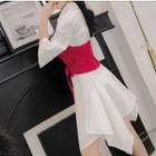 Plain Elbow-sleeve Shirtdress With Belt