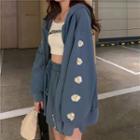 Daisy-embroidered Hooded Loose Jacket / High-waist Shorts