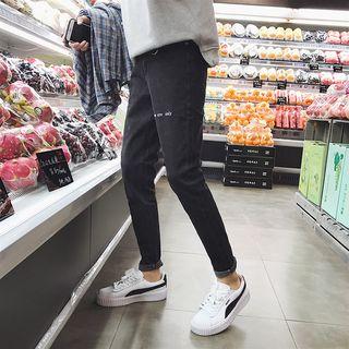 Letter Embroidered Straight-cut Jeans