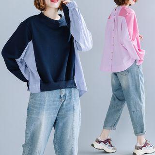 Stripe Panel Button-back Pullover