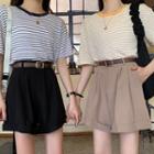 Plain Loose-fit Dress Shorts With Belt