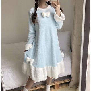 Two Tone Bow Accent Fleece Nightdress