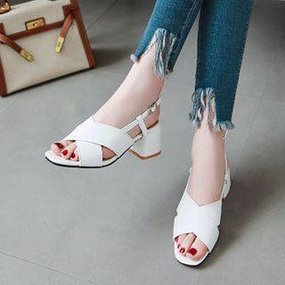 Peep-toe Chunky Heel Slingback Sandals