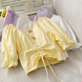 Drawstring-hem Cropped Blouse In 5 Colors