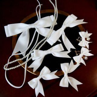 Set: Bow Hair Clip + Necklace + Clip-on Earring