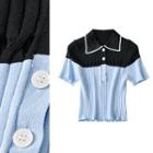Color Block Short Sleeve Crop Polo Shirt