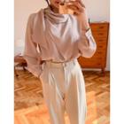 Scarf-neck Wrap-front Blouse