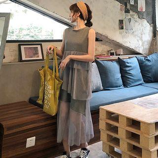 Sleeveless Midi Mesh Layered Dress