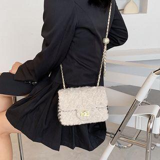 Furry Houndstooth Panel Crossbody Bag