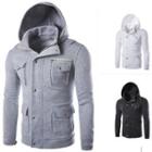 Front Pocket Hooded Button Jacket