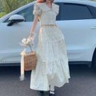 Floral Cropped Blouse / Midi A-line Skirt