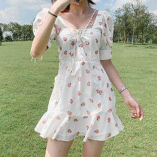 Short-sleeve Fruit Pattern Mini Dress