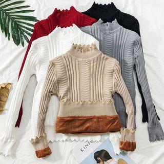 Brushed Fleece-lined Mock-neck Knit Top