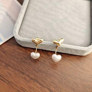 Sterling Silver Faux Pearl Heart Drop Earring 1 Pair - White & Gold - One Size