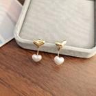 Sterling Silver Faux Pearl Heart Drop Earring 1 Pair - White & Gold - One Size