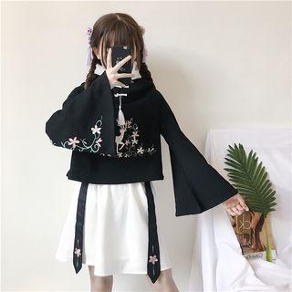 Flower Embroidered Hoodie / High Waist A-line Skirt
