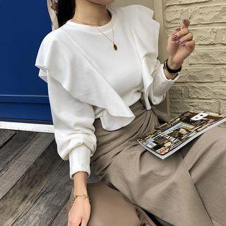 Bishop-sleeve Ruffled Knit Top