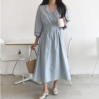 Long-sleeve A-line Midi Wrap Dress