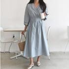 Long-sleeve A-line Midi Wrap Dress