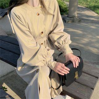 Plain Tie-waist Midi A-line Coatdress