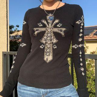 Long-sleeve Cross Print Top