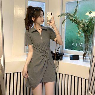 Short-sleeve Collar Asymmetrical Mini A-line Dress