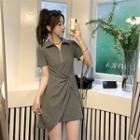 Short-sleeve Collar Asymmetrical Mini A-line Dress