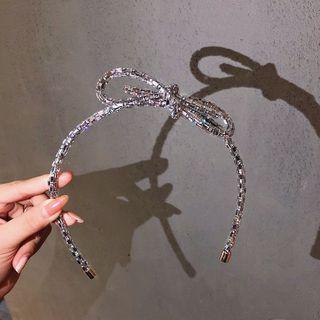 Rhinestone Bow Headband / Hair Clip Headband - Silver - One Size