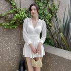 V-neck Long-sleeve Swim Dress