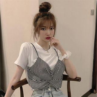Mock Two-piece Short-sleeve Twist-front T-shirt