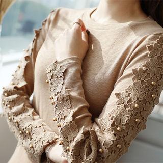 Beaded Lace-trim M Lange T-shirt