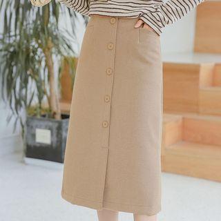 Button Midi A-line Skirt