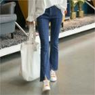 Band-waist Slit-hem Boot-cut Jeans