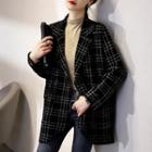 Plaid Double Breasted Coat Black - One Size