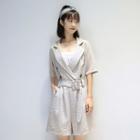 Double-breasted Elbow-sleeve Belted Playsuit